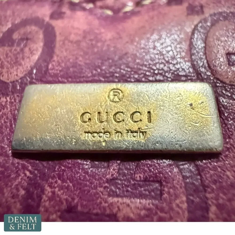 Gucci Monogram Leather Heart Key Ring in Magenta Pink‎ with Gold Hardware